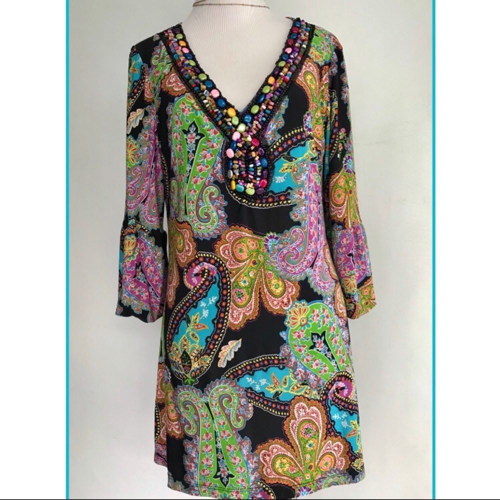 Mesmerize Beaded Long Blouse M Paisley Print Med